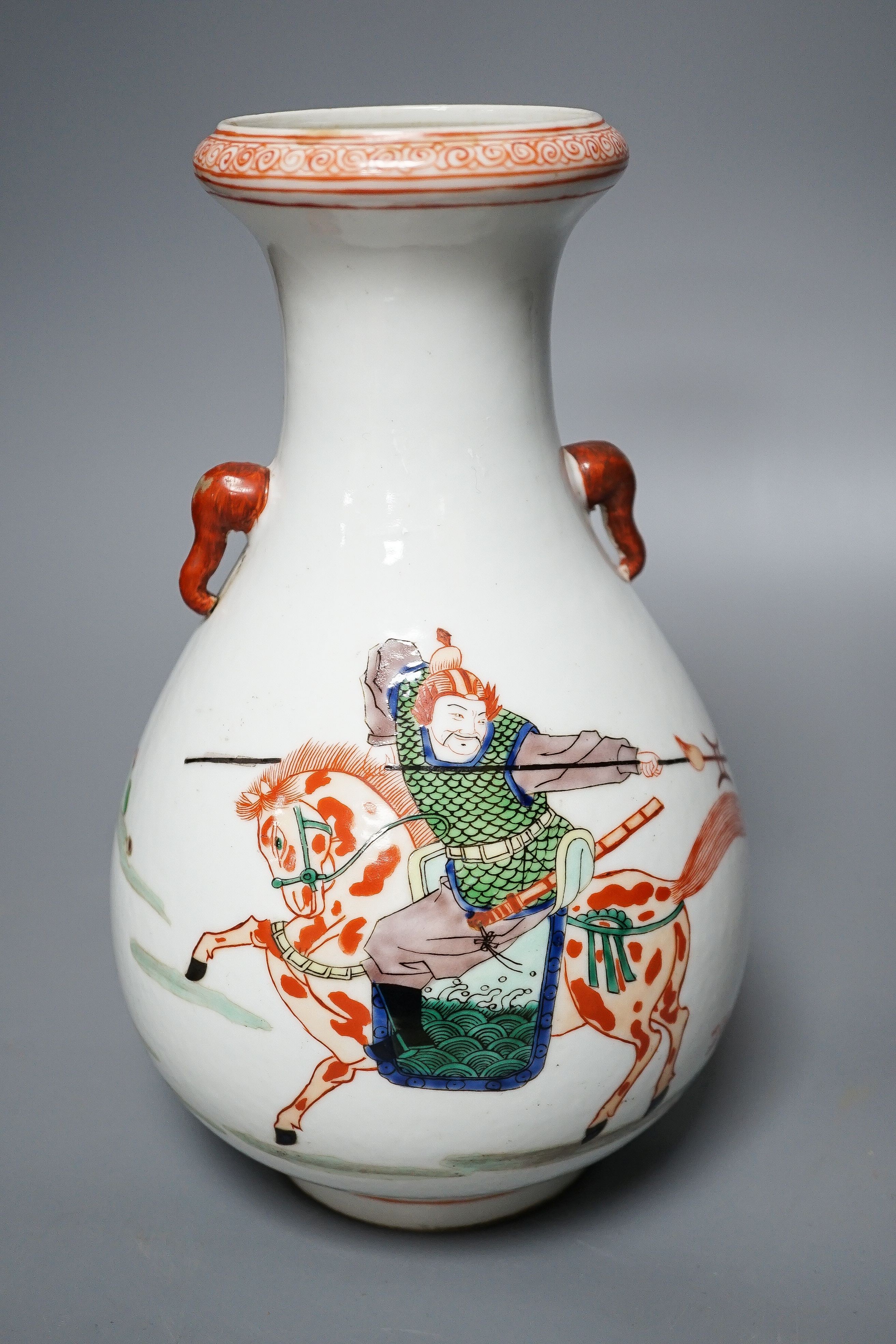 A Chinese famille verte ‘warrior’ vase 26cm